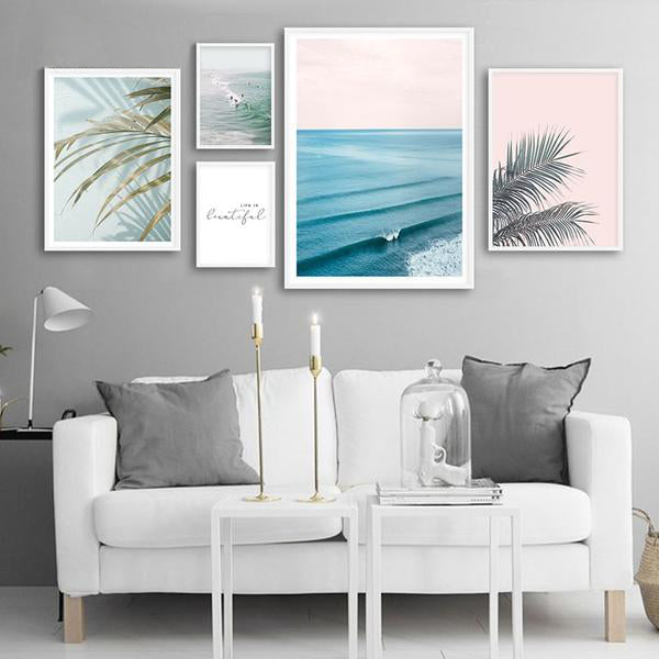 Scandinavian Tropical Decoration Sea Leaf Canvas Poster Landscape Nordic Style Wall Art Print Nature Painting Decorative Picture