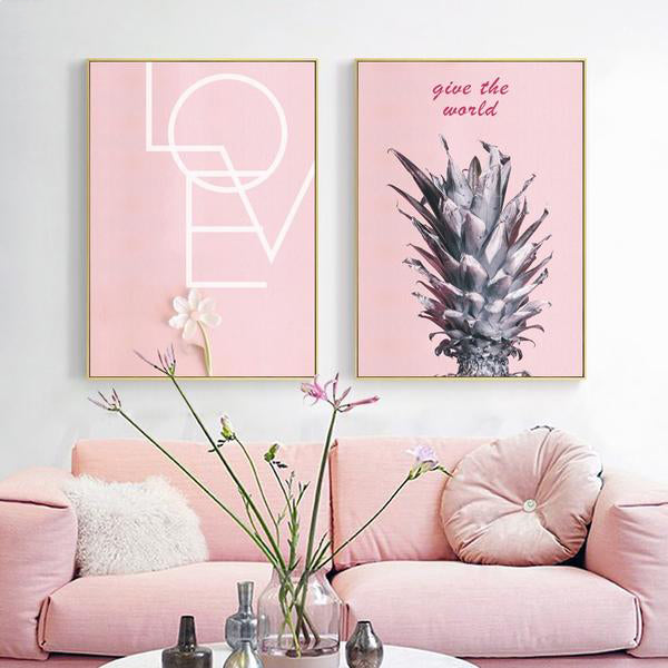 Scandinavian Style Pineapple Painting Wall Art Canvas Posters Nordic Prints LOVE Picture Modern Home Girl Bedroom Decoration