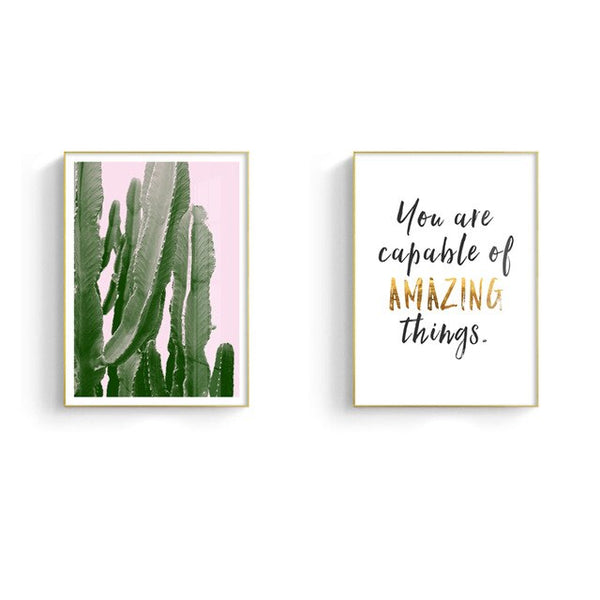Scandinavian Life Quotes Nordic Canvas Wall Art Print Cactus Painting Decorative Succulents Picture for Living Room Decoration