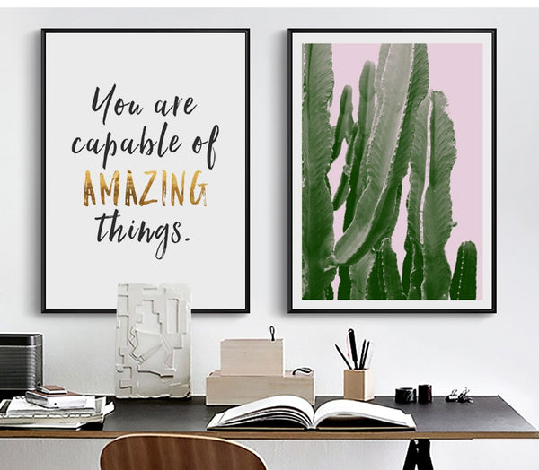 Scandinavian Life Quotes Nordic Canvas Wall Art Print Cactus Painting Decorative Succulents Picture for Living Room Decoration