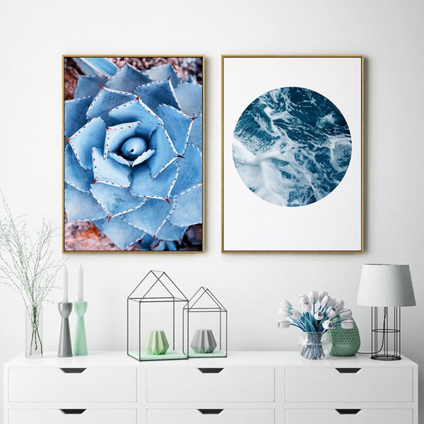 Nordic Canvas Art Prints and Posters Succulent Wall Pictures for Home Decoration, Modern Sea Paintings Wall Decor
