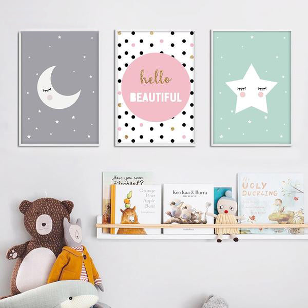 Cartoon Moon Star Nursery Quotes Wall Art Canvas Poster Print Kawaii Nordic Painting Picture Baby Bedroom Decoration Home Decor