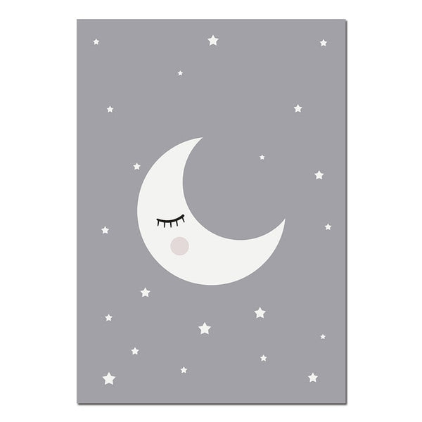 Cartoon Moon Star Nursery Quotes Wall Art Canvas Poster Print Kawaii Nordic Painting Picture Baby Bedroom Decoration Home Decor