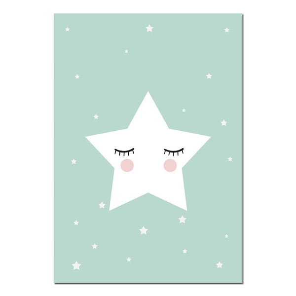 Cartoon Moon Star Nursery Quotes Wall Art Canvas Poster Print Kawaii Nordic Painting Picture Baby Bedroom Decoration Home Decor
