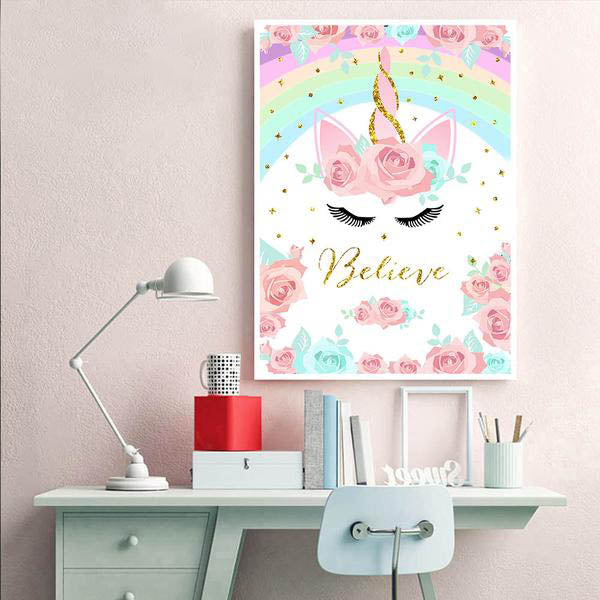 Rainbow Unicorn Poster Print Baby Nursery Wall Art Canvas Painting Cute Nordic Decoration Picture Children Kids Bedroom Decor