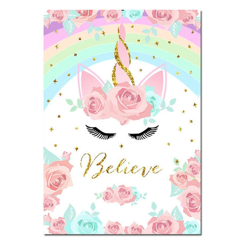 Rainbow Unicorn Poster Print Baby Nursery Wall Art Canvas Painting Cute Nordic Decoration Picture Children Kids Bedroom Decor