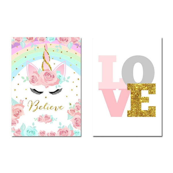 Rainbow Unicorn Poster Print Baby Nursery Wall Art Canvas Painting Cute Nordic Decoration Picture Children Kids Bedroom Decor