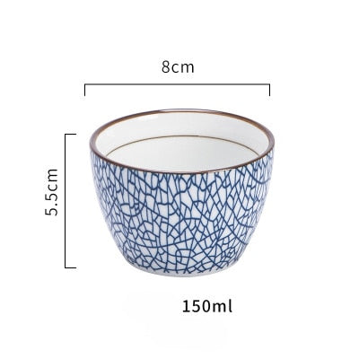 KINGLANG Japanese Style Classical Ceramic Blue And White Kitchen Rice Bowl Big Ramen Soup Bowl Spoon Small Tea Tableware