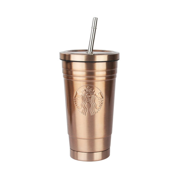 498ml 17oz Fashion Portable Coffee Mug With lid Straw Double Wall Stainless Steel Vacuum flask Travel Tea milk mugs thermos cup