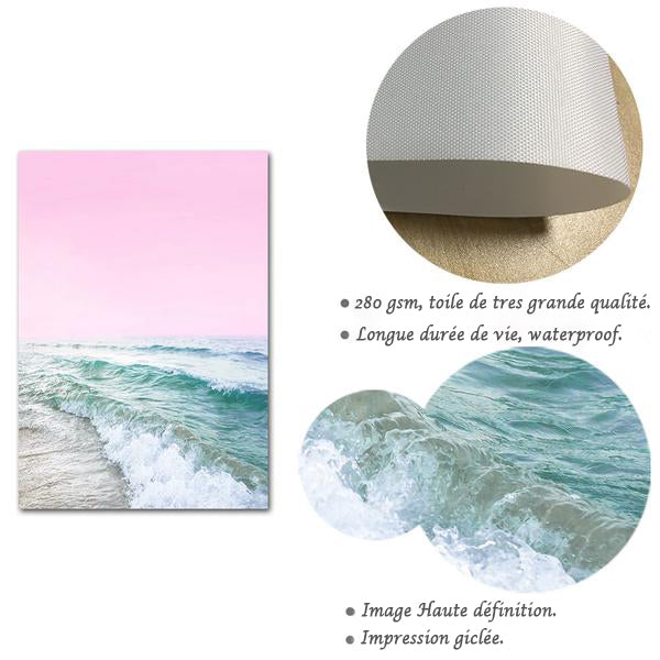 Pink Ocean Waves Canvas Poster Nordic Sea Beach Landscape Wall Art Print Painting Decoration Picture Scandinavian Home Decor