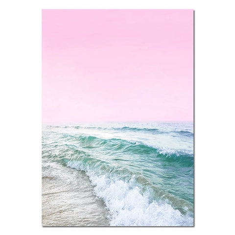 Pink Ocean Waves Canvas Poster Nordic Sea Beach Landscape Wall Art Print Painting Decoration Picture Scandinavian Home Decor