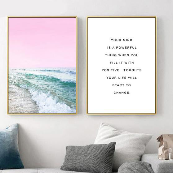 Pink Ocean Waves Canvas Poster Nordic Sea Beach Landscape Wall Art Print Painting Decoration Picture Scandinavian Home Decor