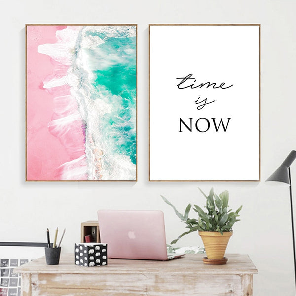 Coastal Beach Landscape Canvas Poster Nordic Pink Sea Wall Art Print Painting Decoration Picture Scandinavian Living Room Decor