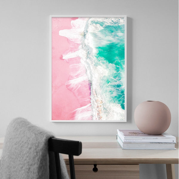 Coastal Beach Landscape Canvas Poster Nordic Pink Sea Wall Art Print Painting Decoration Picture Scandinavian Living Room Decor