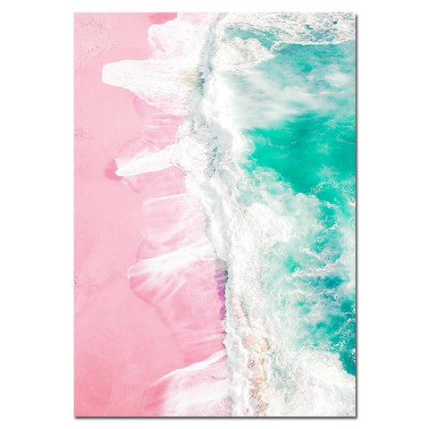 Coastal Beach Landscape Canvas Poster Nordic Pink Sea Wall Art Print Painting Decoration Picture Scandinavian Living Room Decor