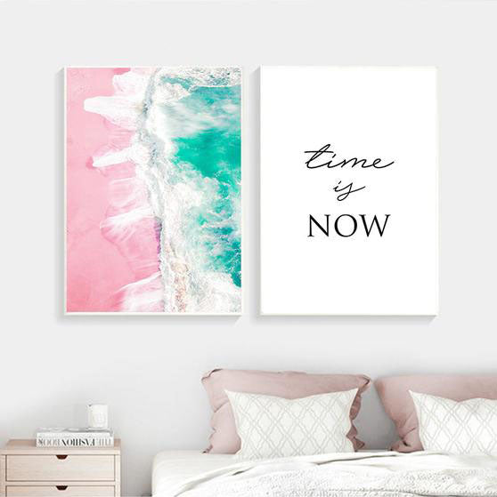 Coastal Beach Landscape Canvas Poster Nordic Pink Sea Wall Art Print Painting Decoration Picture Scandinavian Living Room Decor