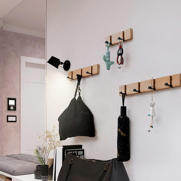 Solid Bamboo Wall-Mounted Coat Rack Hat Retractable hook Decorative Home Storage Entryway Foyer Hallway Bathroom Bedroom Rail