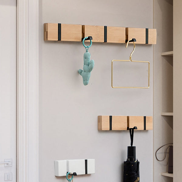 Solid Bamboo Wall-Mounted Coat Rack Hat Retractable hook Decorative Home Storage Entryway Foyer Hallway Bathroom Bedroom Rail