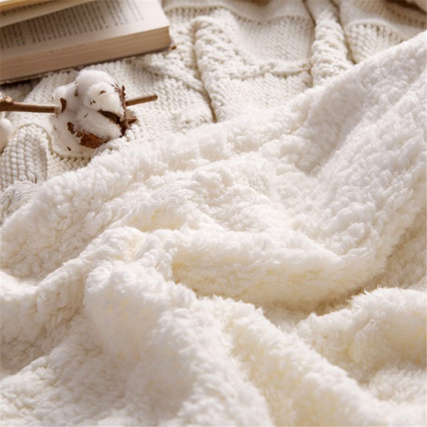 Chenille Lambs Thickening Knitted Throw Blanket Double Layer Sherpa Plush Fleece for Beds Sofa Knitting Blankets Bedspread
