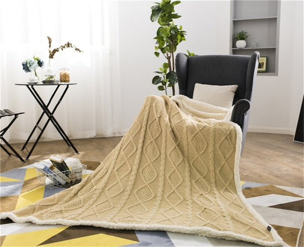 Chenille Lambs Thickening Knitted Throw Blanket Double Layer Sherpa Plush Fleece for Beds Sofa Knitting Blankets Bedspread