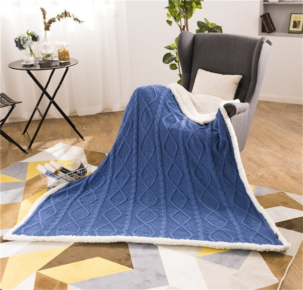 Chenille Lambs Thickening Knitted Throw Blanket Double Layer Sherpa Plush Fleece for Beds Sofa Knitting Blankets Bedspread