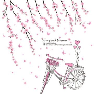 [SHIJUEHEZI] Cartoon Girl Wall Stickers PVC DIY Peach Flowers Bicycle Mural Sticker for Kids Rooms Baby Bedroom Decoration