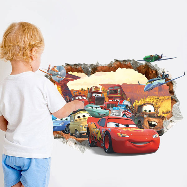 3D Cartoon Wall Stickers for Kids Rooms Boys Rooms Bedroom Decor Broken Wall Stickers Wall Decals Home Decoration Accessories